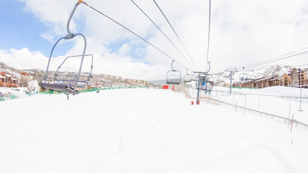 Steamboat Springs, Colorado, USA-December 9, 2018 - Open ski lift to top of learning hill.のeditorial素材
