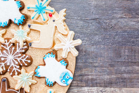 Christmas cookies decorated with royal icing.の写真素材