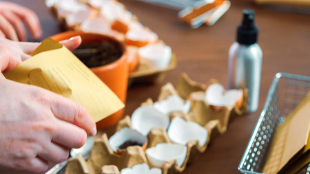 Mother and daughter starting seeds in eggshells for Spring planting.