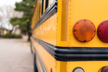Close ups of yellow school bus on field trip.の写真素材