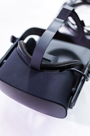 Denver, Colorado, USA-January 20, 2019 - Oculus Rift - touch virtual reality system on a white...