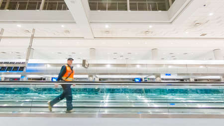 Denver, Colorado, USA-January 11, 2019 - Moving sidewalk in one of the terminals of Denver International Airport.のeditorial素材