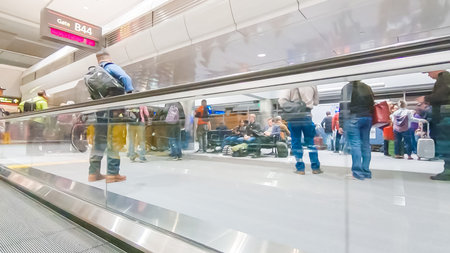 Denver, Colorado, USA-January 11, 2019 - Moving sidewalk in one of the terminals of Denver International Airport.のeditorial素材