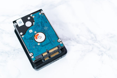 Internal and external solid state hard drives on the table.