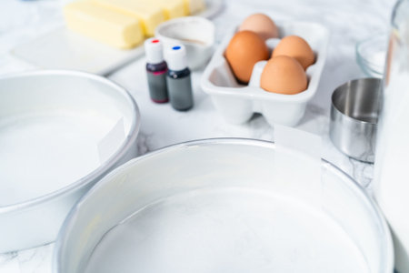 Baking homemade round vanilla cake.