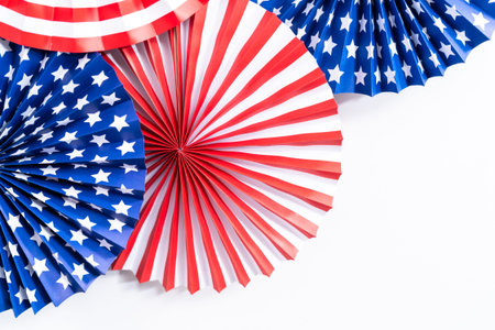 Red, white, and blue paper fans for July 4th celebration.