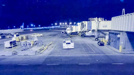 Denver, Colorado, USA-January 11, 2019 - Window seat. Passenger airplane ready for departure at the Denver International Airport.のeditorial素材