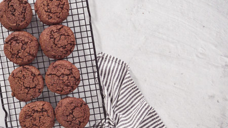 Freshly baked double chocolate chip cookies.
