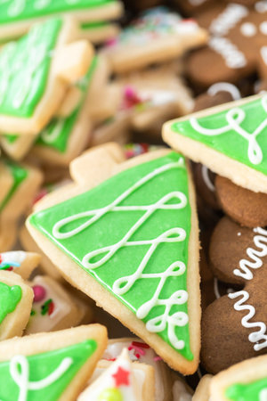 Gingerbread and sugar Christmas cookies with royal icing.