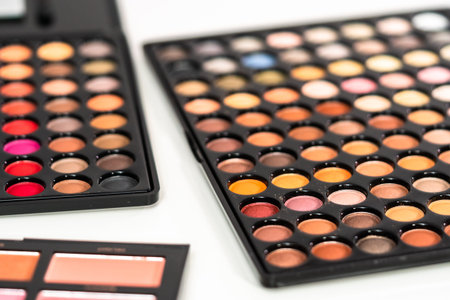 Colorful eyeshadow palette on a white background.の写真素材