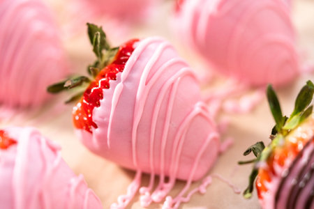 Chocolate dipped strawberries drizzled with melted chocolate.