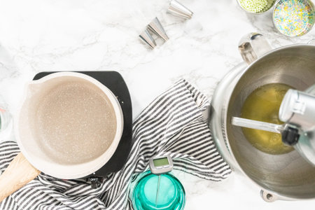 Baking a sheet cake with Italian buttercream frosting.