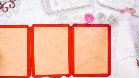 Flat lay. Step by step. Making homemade lollipops with fondant snowflakes.の写真素材