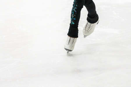 View of figure skater feet at the figure skating practice.の写真素材