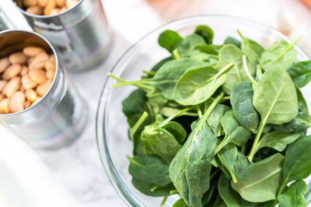 Ingredients to cook vegetarian white bean soup.の写真素材