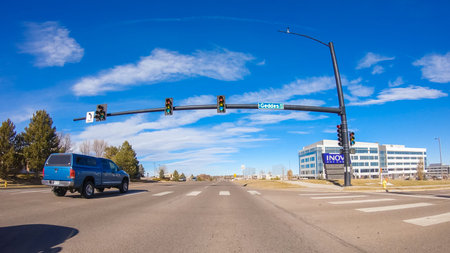 Denver, Colorado, USA-January 12, 2020 - Driving on typical paved roads in suburban America.