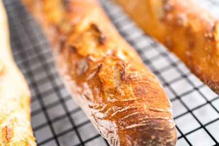 Freshly baked small French baguette bread.