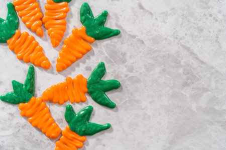 Chocolate carrot cake toppers on a kitchen counter.の写真素材