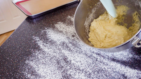 Step by step. Baking sourdough bread in residential kitchen.