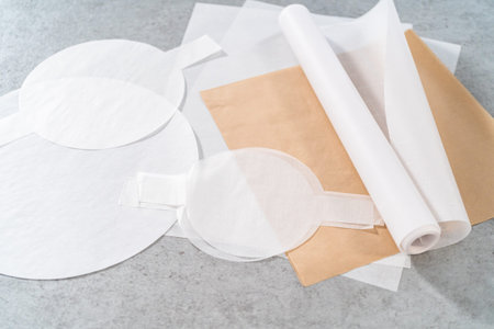Variety of parchment papers on the kitchen counter.の写真素材