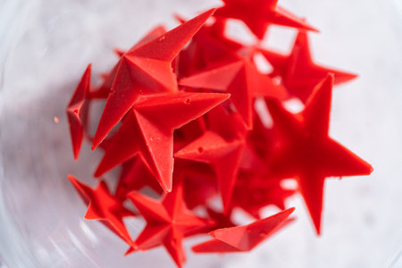 Homemade color chocolate stars that are made from color chocolate molds.の写真素材