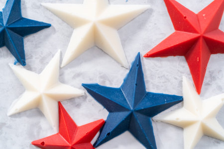 Homemade color chocolate stars that are made from color chocolate molds.