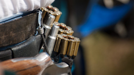 Man with loaded moon clips for revolver.の写真素材