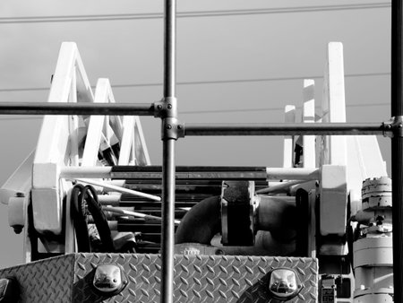 Back of the fire truck at the fire station.