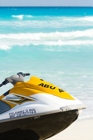 Having fun on jet ski at the Caribbian sea.のeditorial素材