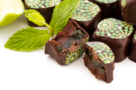 Mint mojito truffles on a white background.の写真素材