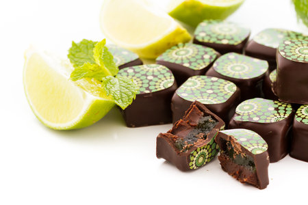 Mint mojito truffles on a white background.の写真素材
