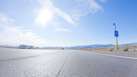 HWY 15, California, USA-December 3, 2022-Embarking on a road trip from Nevada to California, driving...