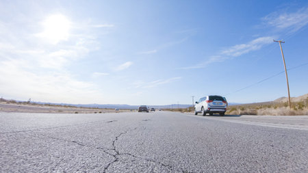 HWY 15, California, USA-December 3, 2022-Embarking on a road trip from Nevada to California, driving...