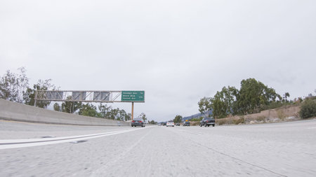 Cruising on Californias HWY 134 near Pasadena amid a cloudy winter day.