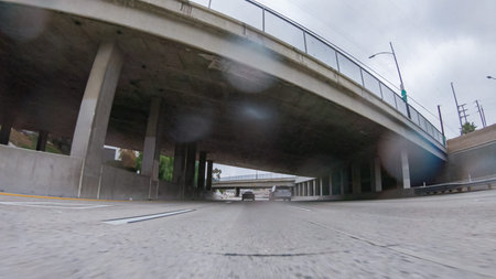 Amidst a rainy winter day, driving on HWY 134 near Los Angeles, California, captures the atmosphere...