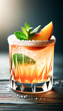An inviting trio of mojito cocktails, each garnished with fresh fruit and mint leaves, sit on a bar counter, their vibrant colors and refreshing ingredients promising a delightful mix of sweet, citrus, and mint flavors.の素材