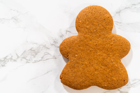A single Orange Zest Gingerbread Cookie in gingerbread girl shape placed on a white marble...