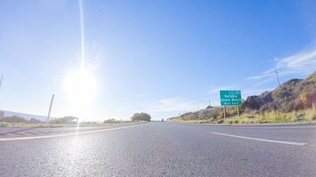 During the day, driving on HWY 101 near Arroyo Quemada Beach, California, offers scenic views of the surrounding coastal landscape.の写真素材