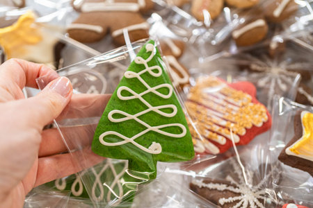 Captured from a close-up perspective, a colorful assortment of decorated Christmas cookies,...
