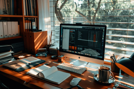 AI-Powered Quiz Generation, computer screen auto-generating quizzes, home office, productive and tech-savvy, notebooks and coffee, over-the-shoulder view, soft midday light, 50mm lens --ar 3:2 --v 6 Job ID: 715b4f0e-c197-46dd-a68e-356e2031ac5bの素材