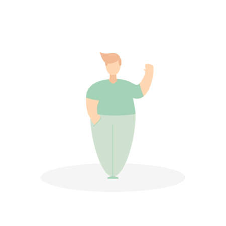 Minimalistic man waving. Body positive man. Cartoon character. Vector flat illustration isolated on white background. Eps 10のイラスト素材