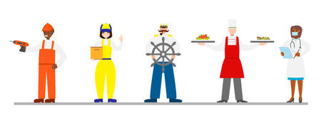 Set with people of different professions. Builder, delivery man, sailor, cook, doctor. Labor day.のイラスト素材