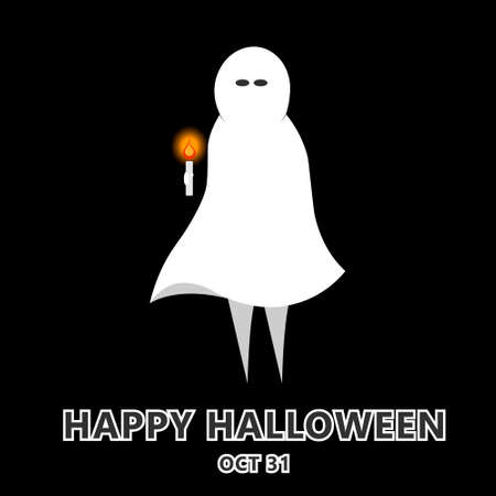 Halloween party invitation or greeting card with ghost. Flat design in vector illustration.のイラスト素材