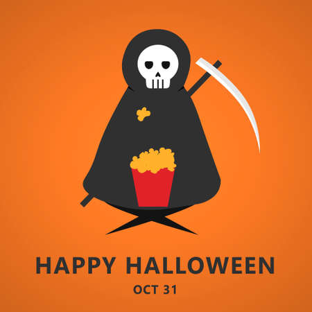 Halloween party invitation or greeting card with death with a scythe. Flat design in vector illustration.のイラスト素材