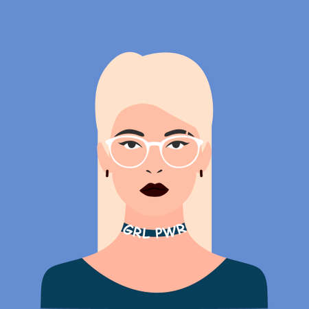 Portrait of beautiful teenage girl with necklace with inscription girl power. International women's day. 8th march. Women empowerment movement.のイラスト素材