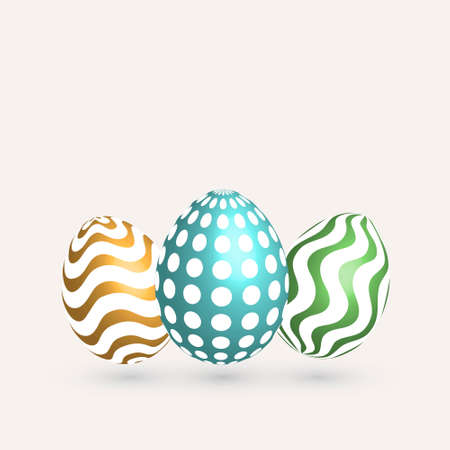 Happy Easter. Three Easter eggs with different geometric shape on isolated background. Vector icons. Eps 10.のイラスト素材