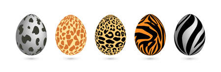 Happy Easter. Collection of Easter eggs with animal print. Vector illustration on isolated background for template, greeting card, banner, and other using. Eps 10のイラスト素材
