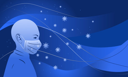 Human person is protected by facial mask from virus COVID-19のイラスト素材
