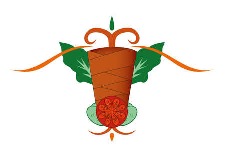 Doner Kebab On A Spit - Arabic and Turkish Meat Food, Stylized Vector Illustrationのイラスト素材