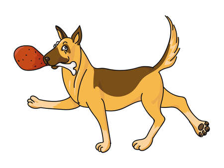 Happy Dog With Big Bone in mouth. German shepherd dog.のイラスト素材